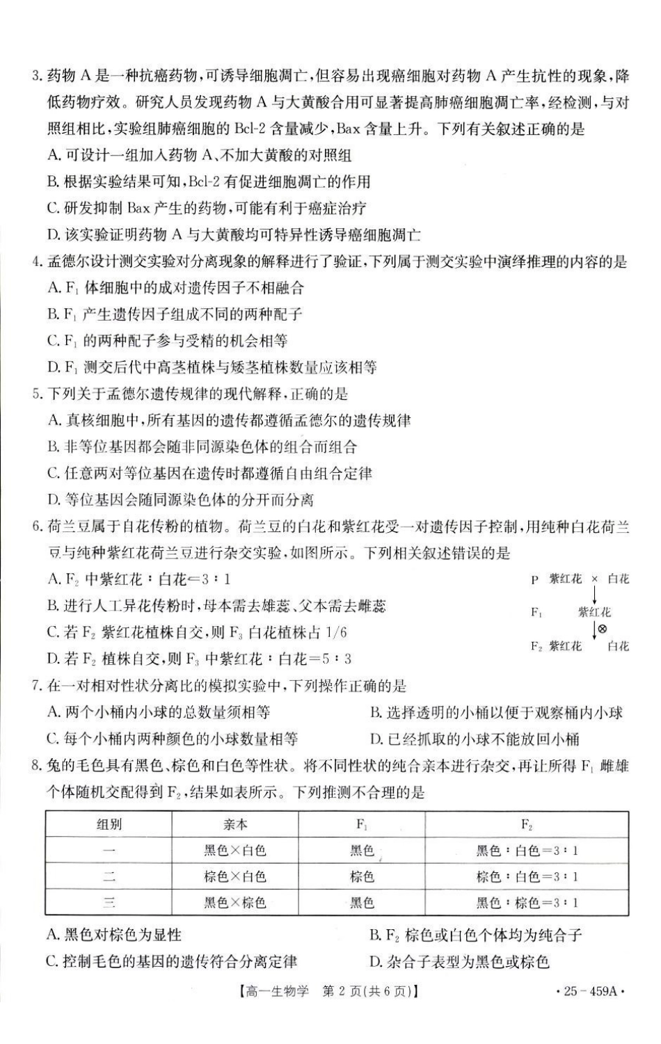 福建部分达标学校2024-2025学年高一下学期4月期中考试生物试卷（有答案）_副本.pdf_第2页
