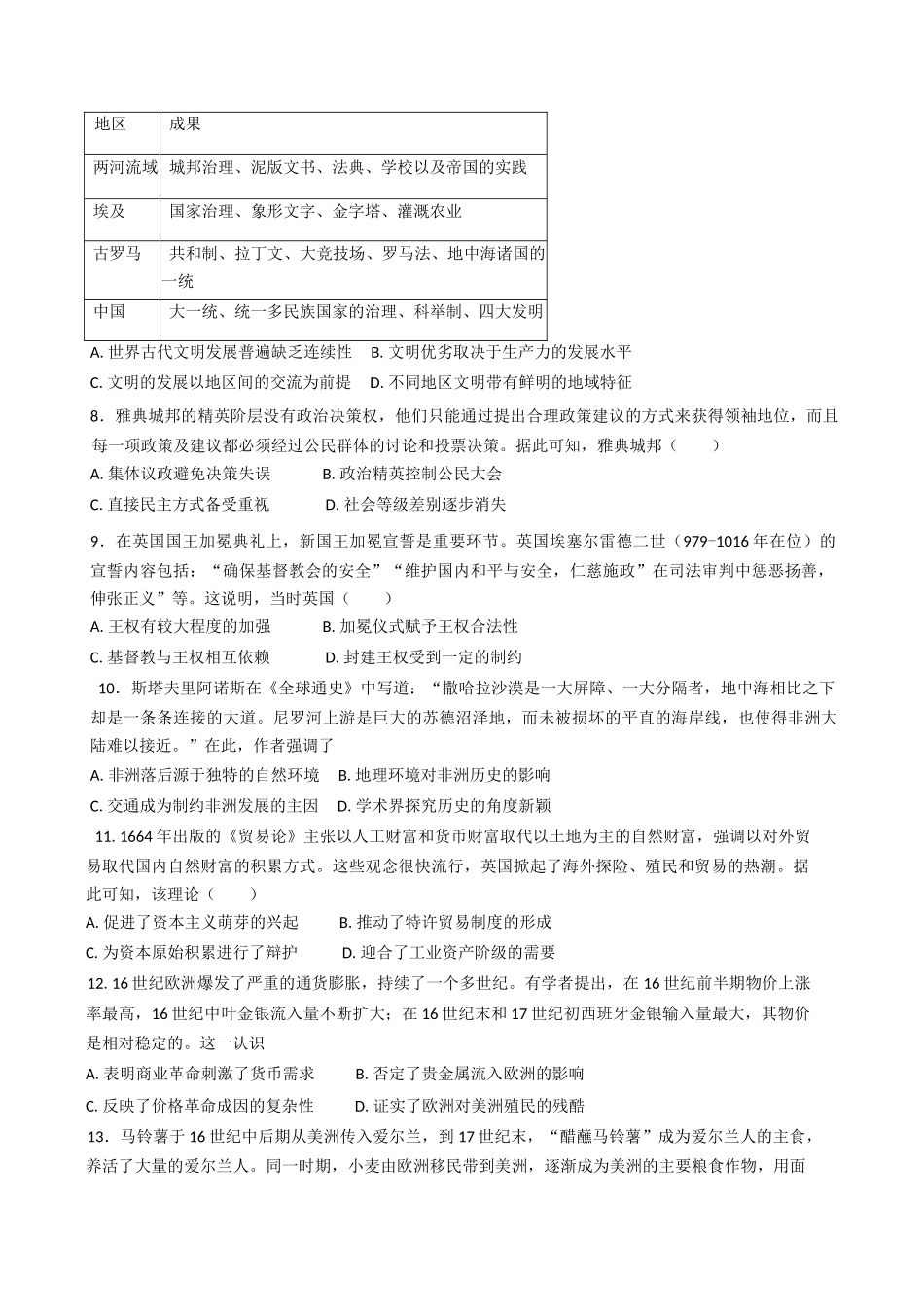 广东香山中学、高要一中、广信中学2024—2025学年度高一下学期第一次教学质量检测历史试题（含答案）_副本.docx_第2页
