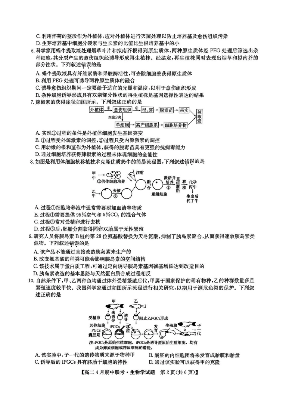 河北保定市六校联盟2024-2025学年高二下学期4月期中考试生物试题（有答案）_副本.pdf_第2页