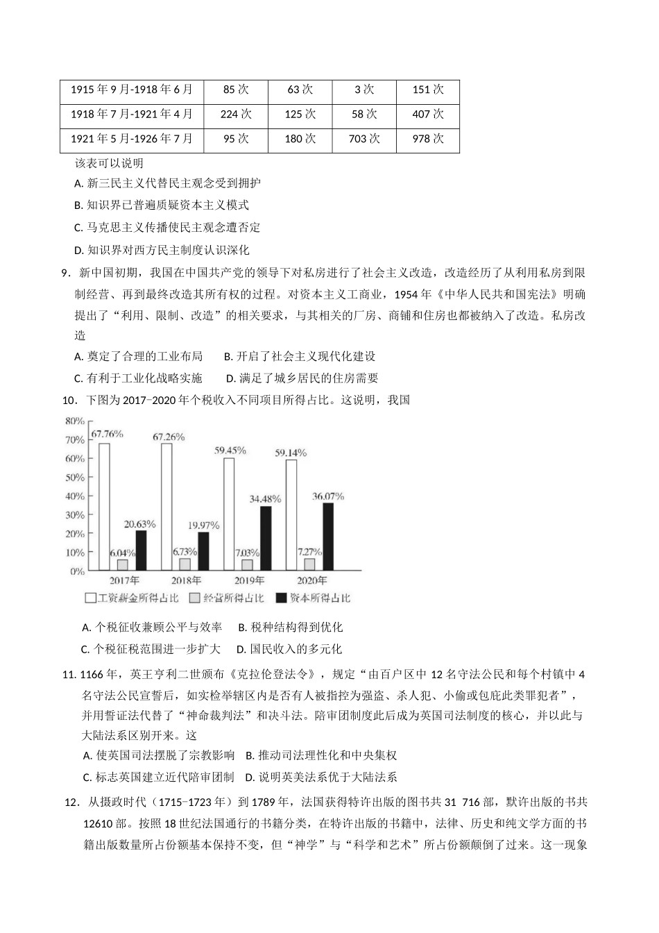 湖南长沙市湖南师范大学附属中学2024-2025学年高二下学期期中考试历史试题（含解析）_副本.docx_第3页