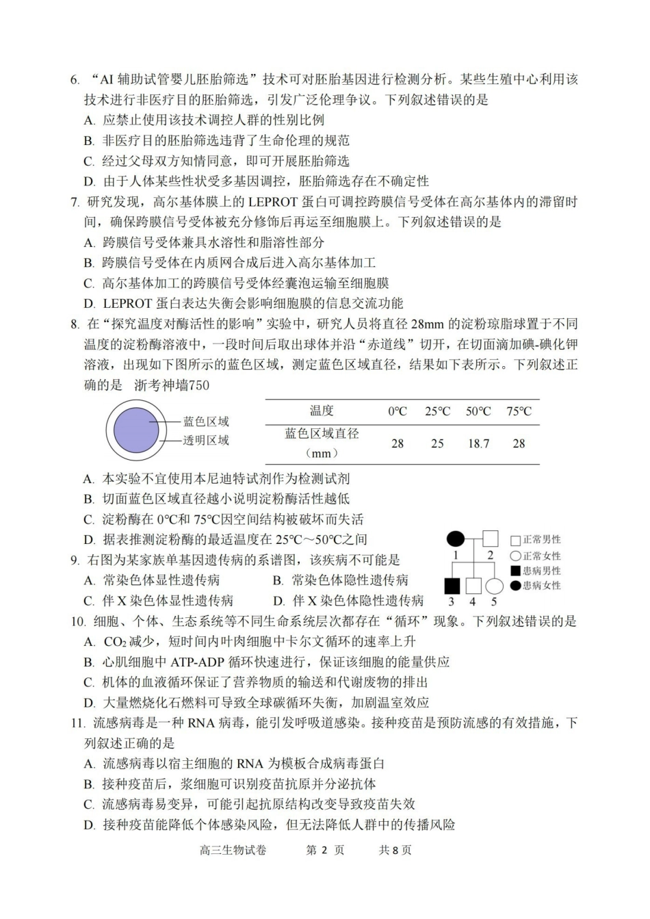 湖州、衢州、丽水2026年4月三地市高三教学质量检测生物.pdf_第2页