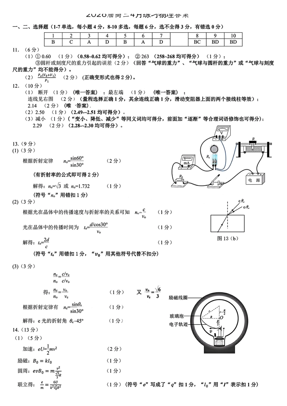 惠州市、韶关市2026届高三下学期4月模拟考试物理答案.pdf_第1页