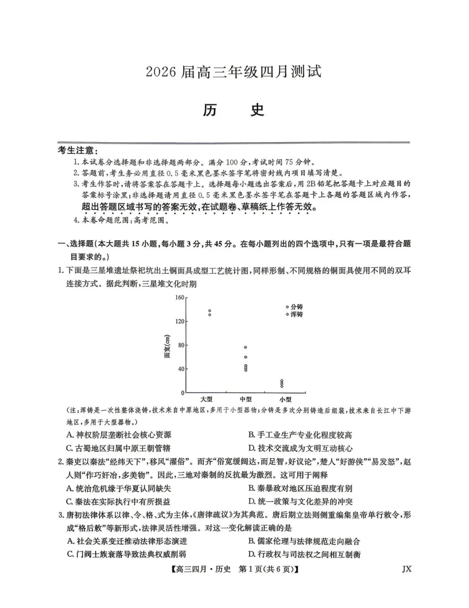 江西重点中学盟校2026届高三年级4月测试历史.pdf_第1页