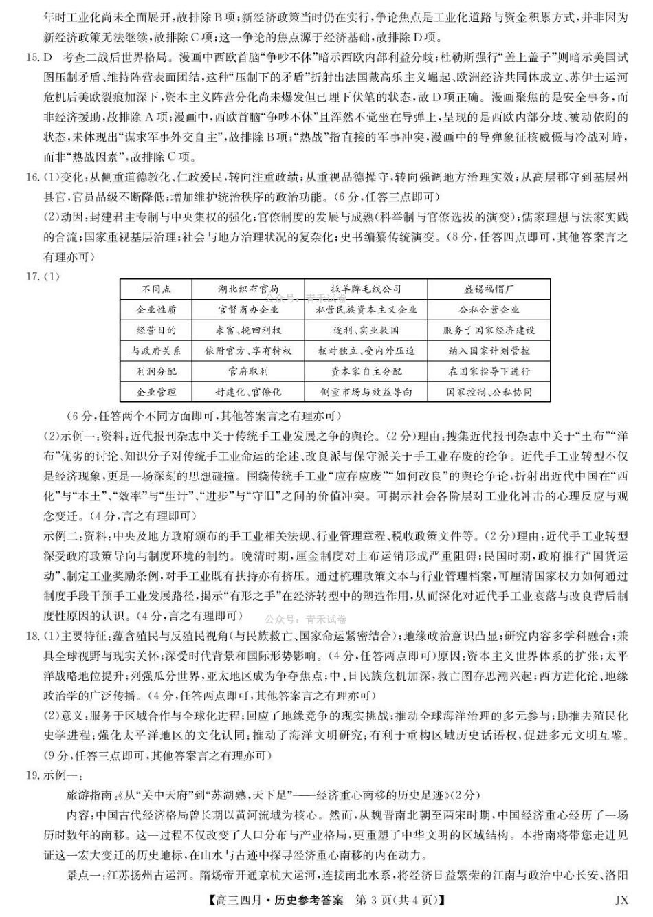 江西重点中学盟校2026届高三年级4月测试历史答案.pdf_第3页
