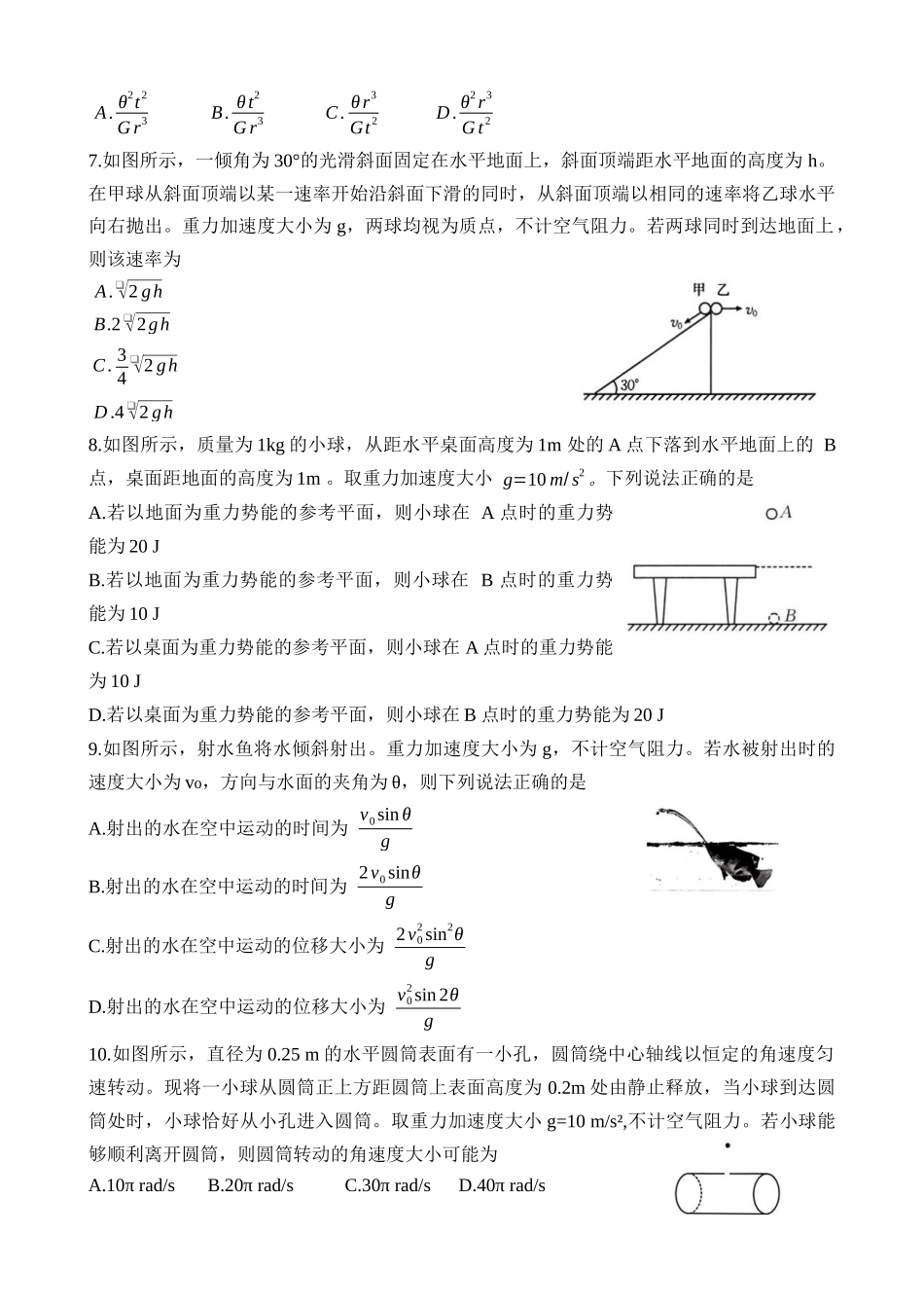 辽宁抚顺市六校协作体2024-2025学年高一下学期5月联考物理试卷.docx_第2页