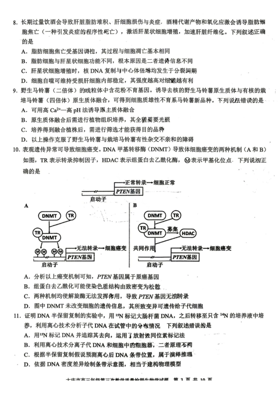 生物黑龙江大庆市2026届高三年级第三次教学质量检测(大庆三模)(4.15-4.17).pdf_第3页