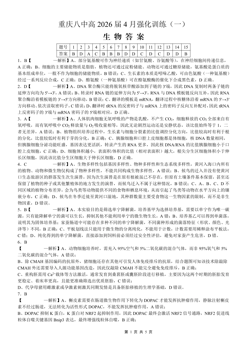 生物重庆市重庆八中高2026届高三年级4月强化训练（一）（4.17-4.18）(1).pdf_第1页