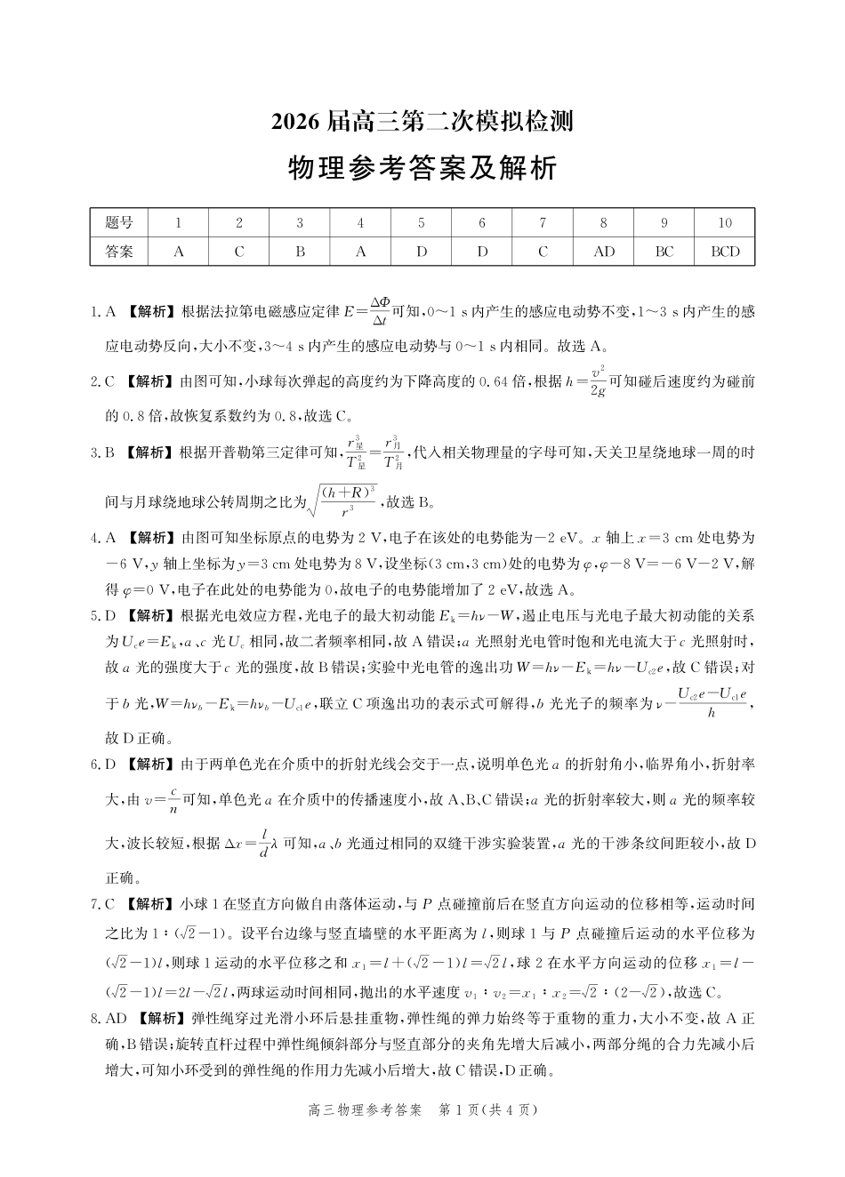 物理河北邯郸市2026届高三年级第二次模拟检测考试(邯郸高三二模)(4.21-4.22)(1).pdf_第1页