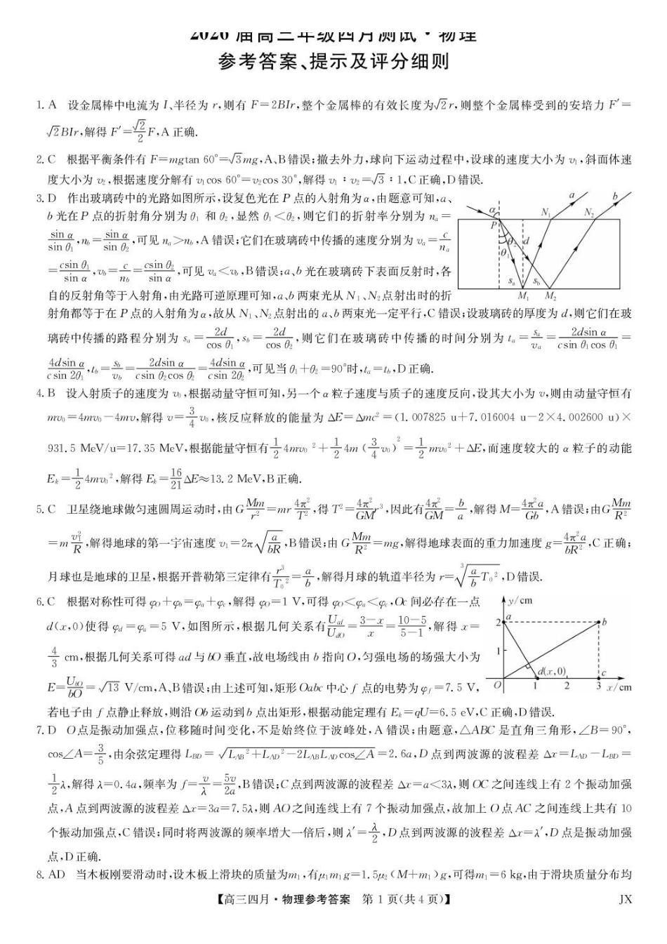 物理江西九师联盟暨部分重点中学2026届高三年级下学期4月测试(下标JX)(4.20-4.21)(1).pdf_第1页