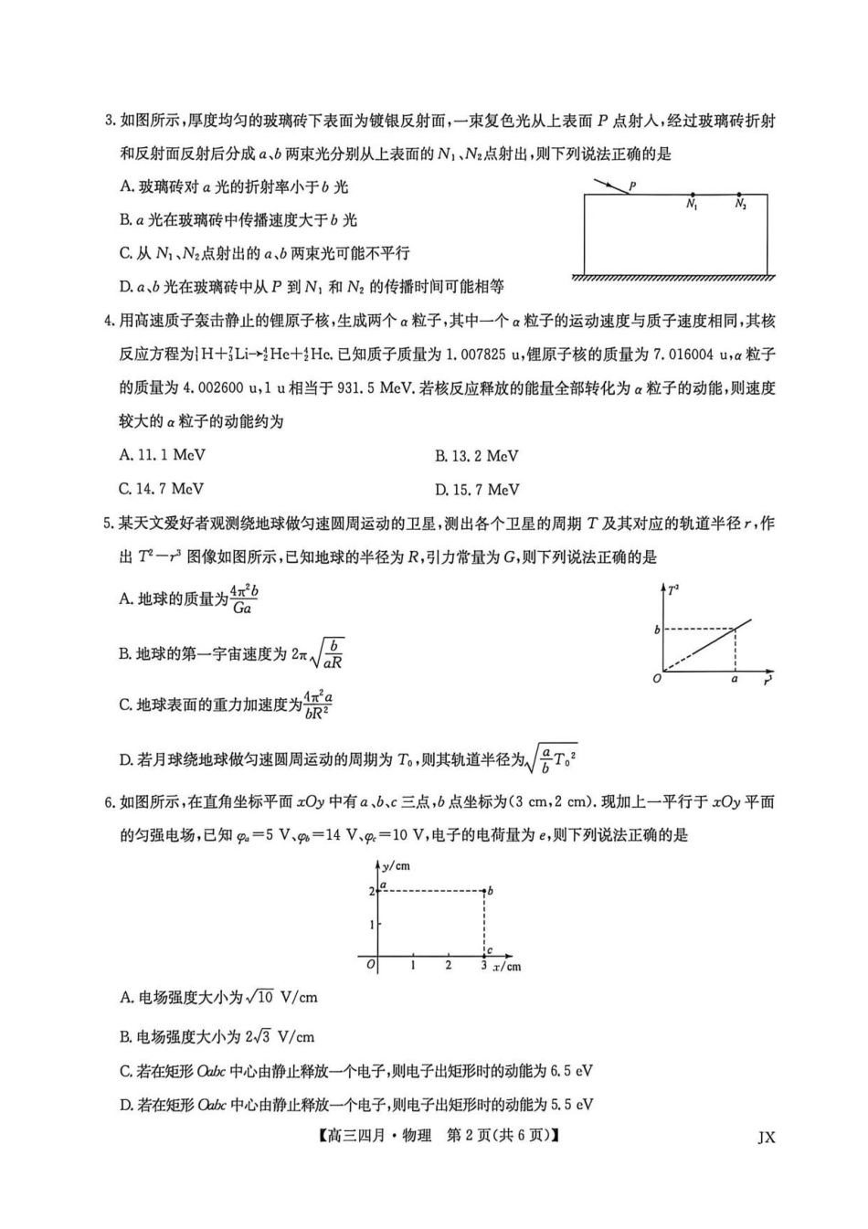 物理江西九师联盟暨部分重点中学2026届高三年级下学期4月测试(下标JX)(4.20-4.21).pdf_第2页
