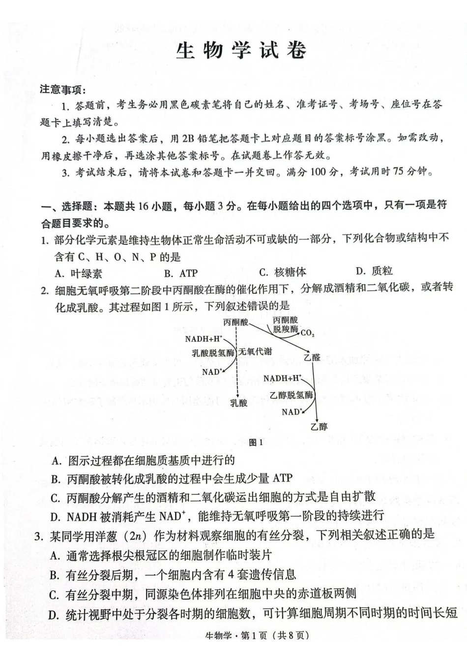 西南名校联盟2026届“3+3+3”高考备考诊断性联考(三)生物.pdf_第1页