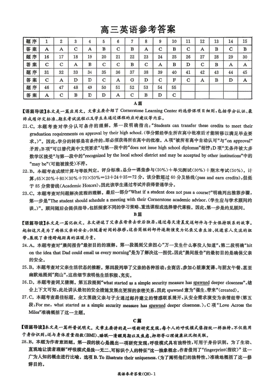 英语湖南长沙市长沙市一中2026届高三年级月考试卷(八).pdf_第1页