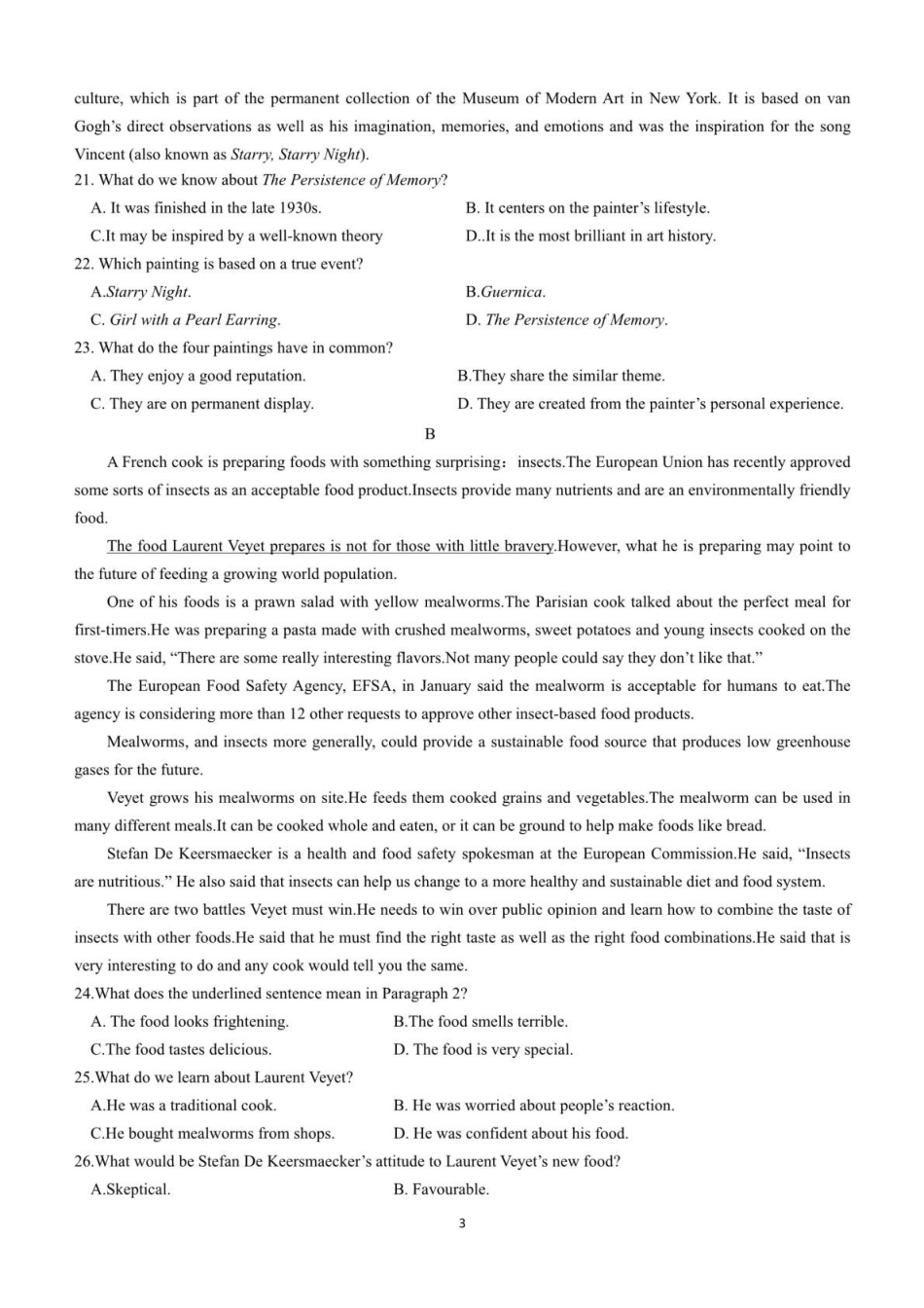 云南昆明市第十二中学教育集团2024-2025学年高二下学期期中质量检测英语试题（含答案无听力音频无听力原文）_副本.pdf_第3页
