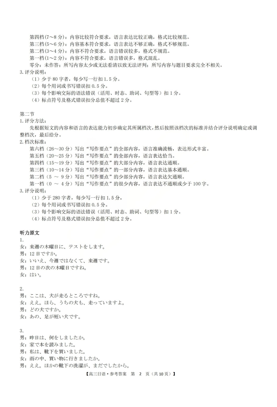 运城市2026年高考考前适应性测试日语答案.pdf_第2页