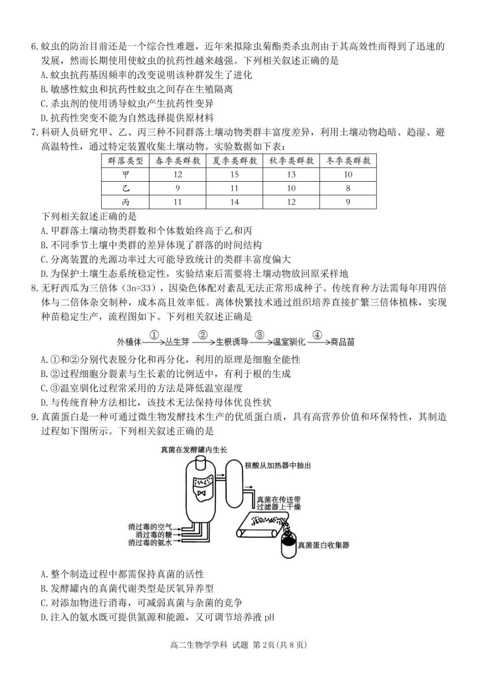 浙江G5联盟2024-2025学年高二下学期期中考试生物试题(1)_副本.pdf_第2页