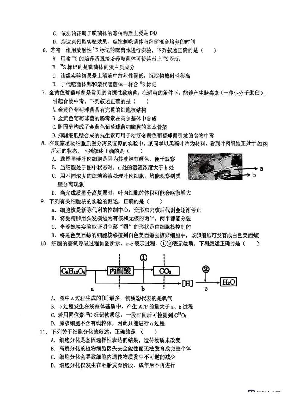 浙江G5联盟2024-2025学年高一下学期期中考试生物试题_副本.pdf_第2页