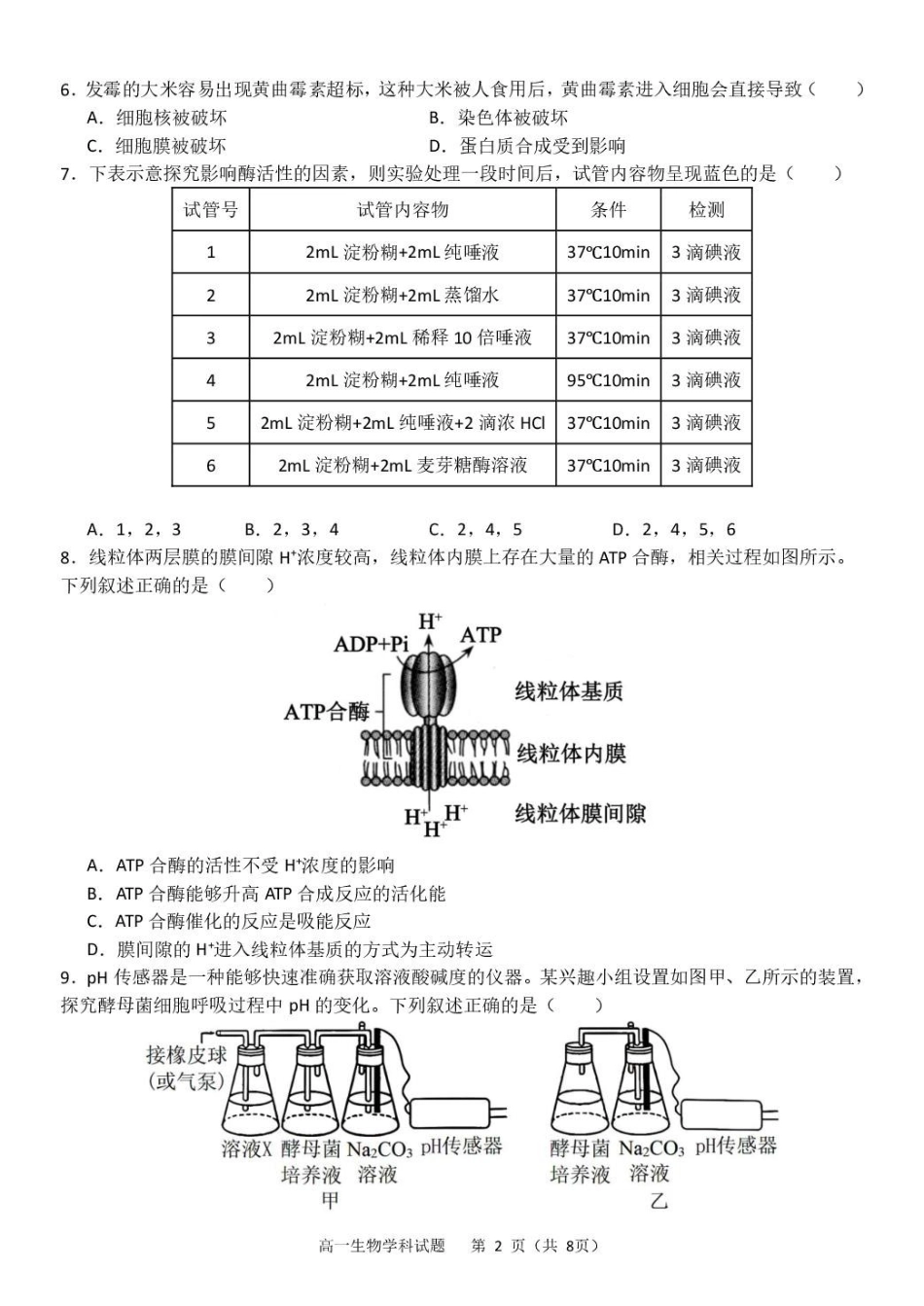浙江杭州市S9联盟2024-2025学年高一下学期4月期中生物试卷(有答案)_副本.pdf_第2页