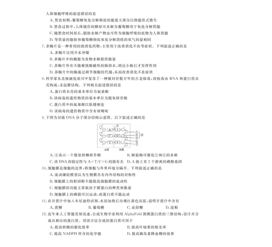 浙江强基联盟2024-2025学年高一下学期4月期中联考生物试卷（含解析）_副本.pdf_第2页