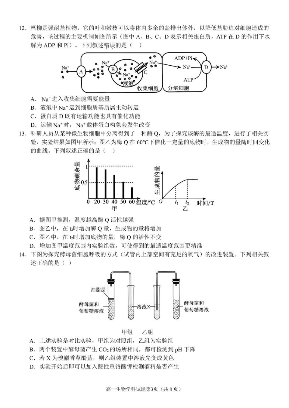 浙江温州市环大罗山联盟2024-2025学年高一下学期期中考试生物含答案_副本.pdf_第3页