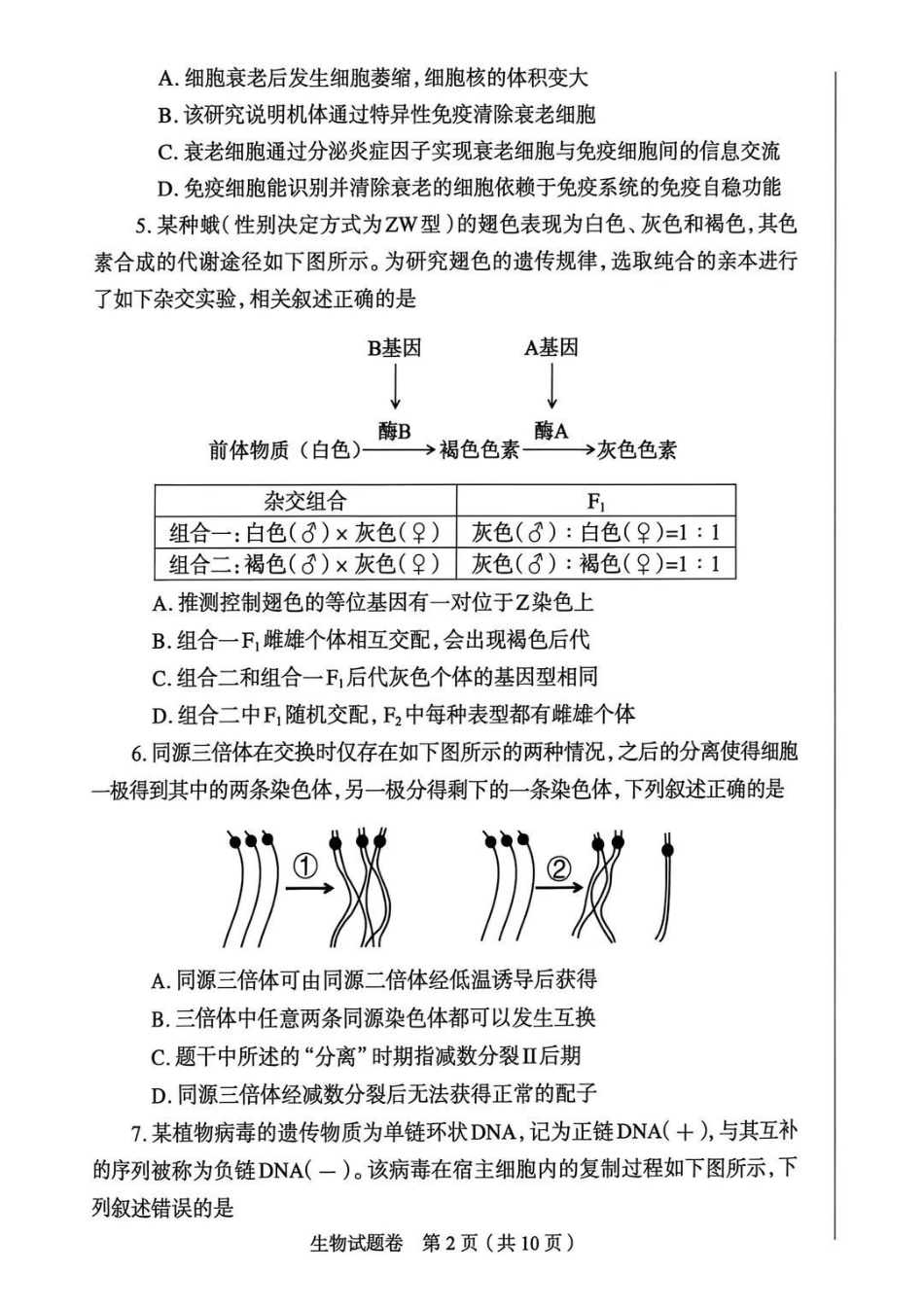 郑州市2026年高中毕业年级第二次质量预测生物.pdf_第2页