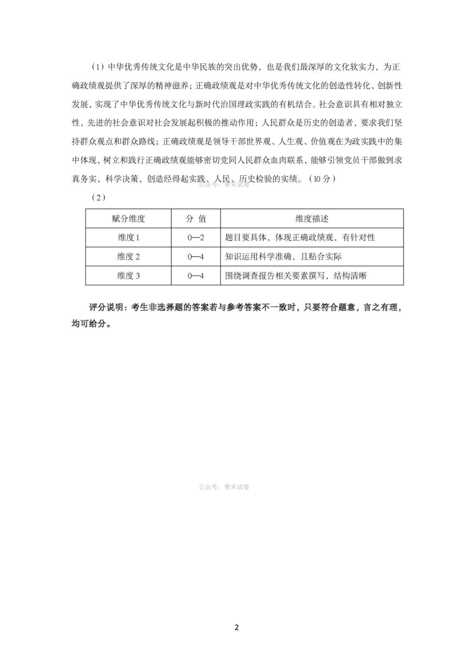郑州市2026年高中毕业年级第二次质量预测政治答案.pdf_第2页