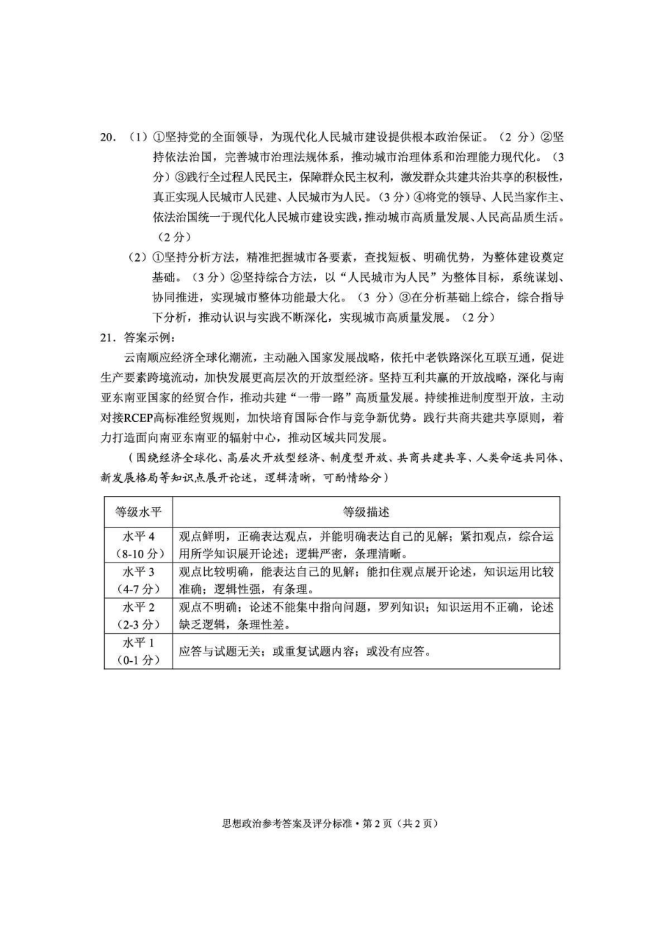 政治云南玉溪市2025一2026学年普通高中毕业生高三年级第二次教学质量检测(玉溪二模)（4.13-4.15）(1).pdf_第2页