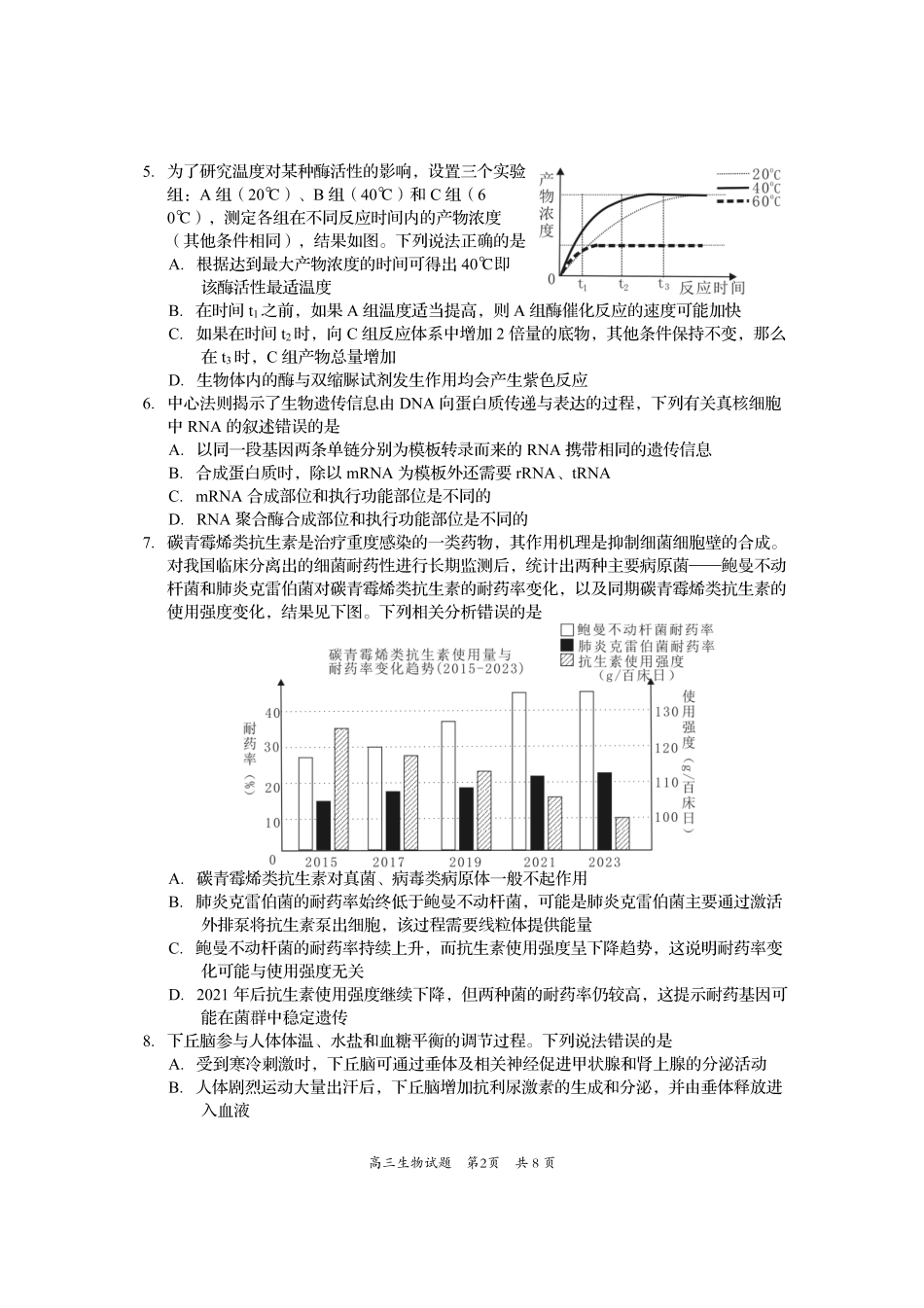 资阳市高中2023级高考适应性考试生物.pdf_第2页