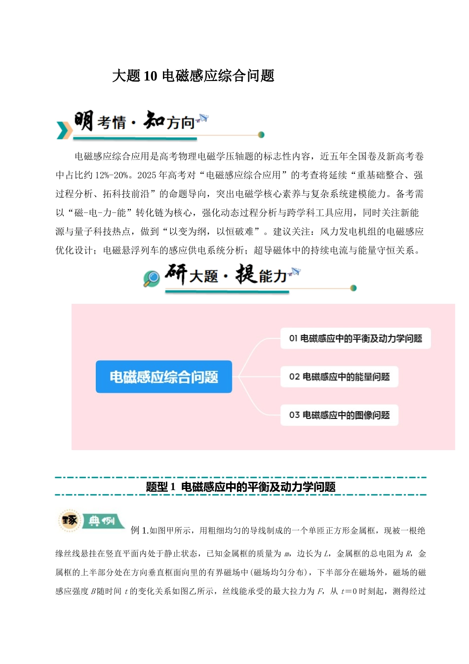大题10 电磁感应综合问题（解析版）.docx_第1页