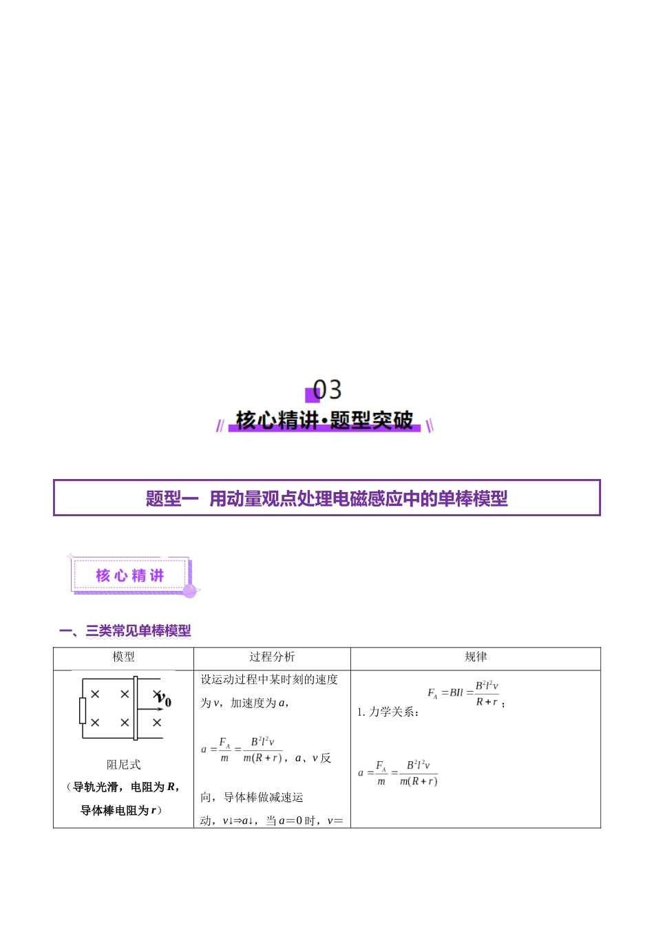 微专题四 动量观点在电磁感应中的应用（讲义）（学生版）.docx_第3页