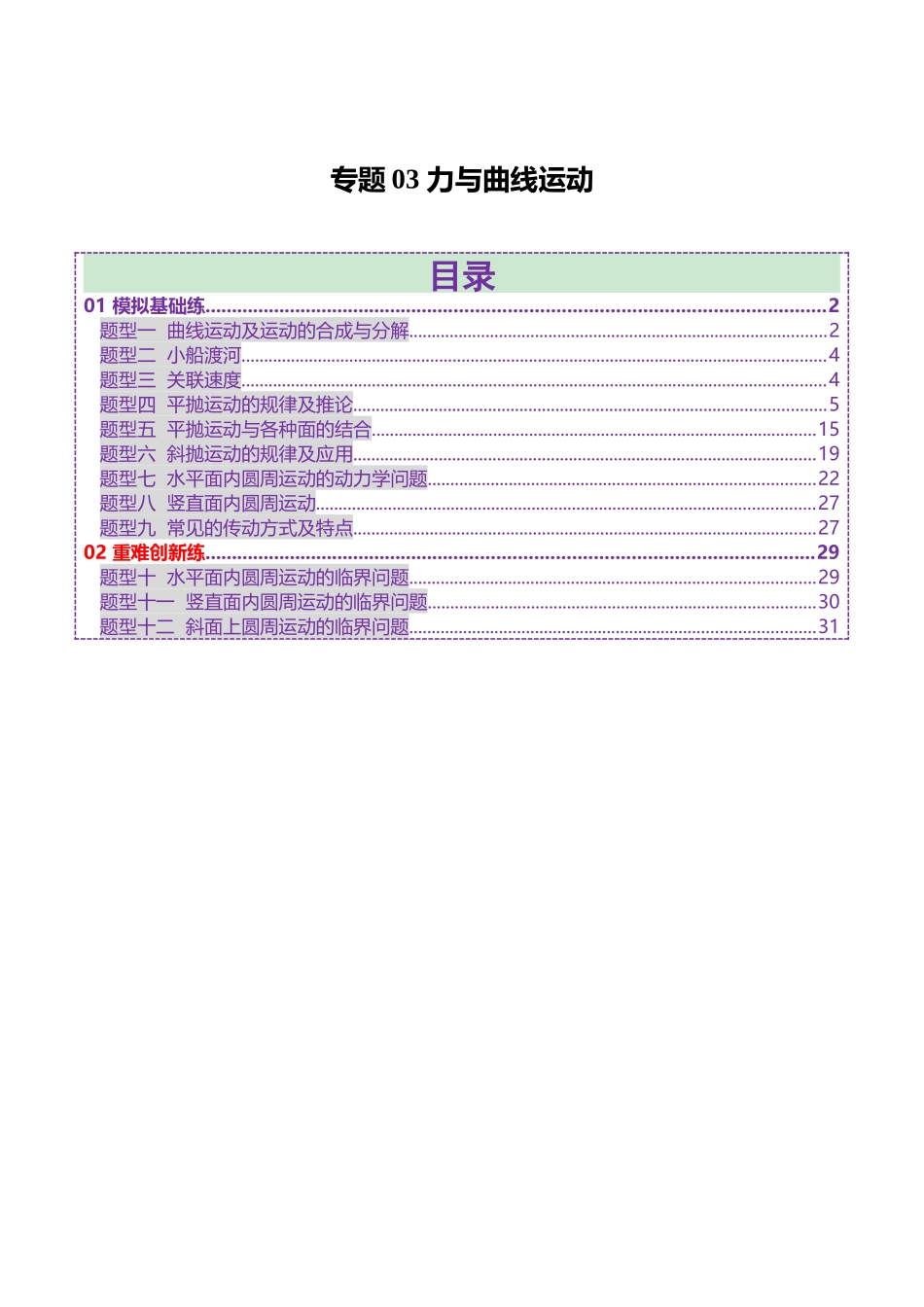 专题03 力与曲线运动(练习)(学生版).docx_第1页