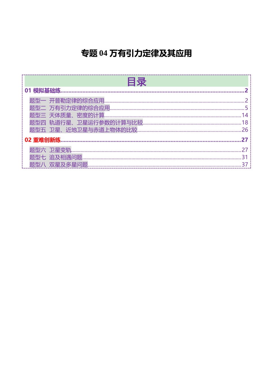 专题04 万有引力定律及其应用（练习）（教师版）.docx_第1页