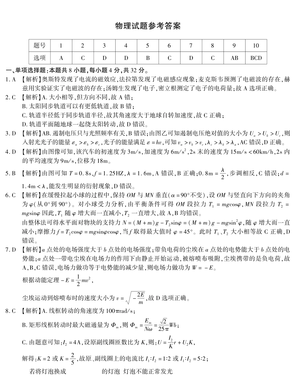 2026届高三4月模拟考试物理答案.pdf_第1页
