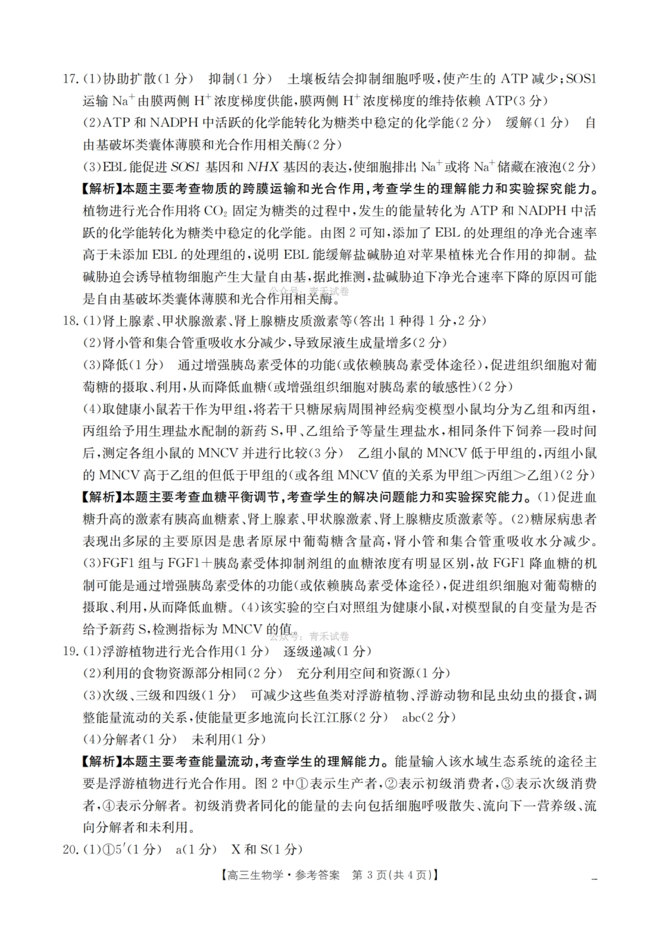 崇左市2026届高三年级下学期3月联考生物答案.pdf_第3页