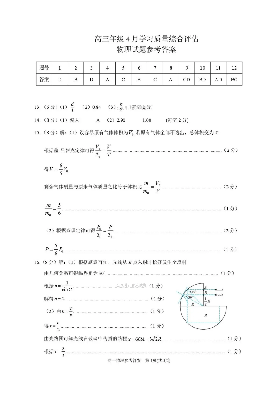 德州市高三年级4月学习质量综合评估物理答案.pdf_第1页