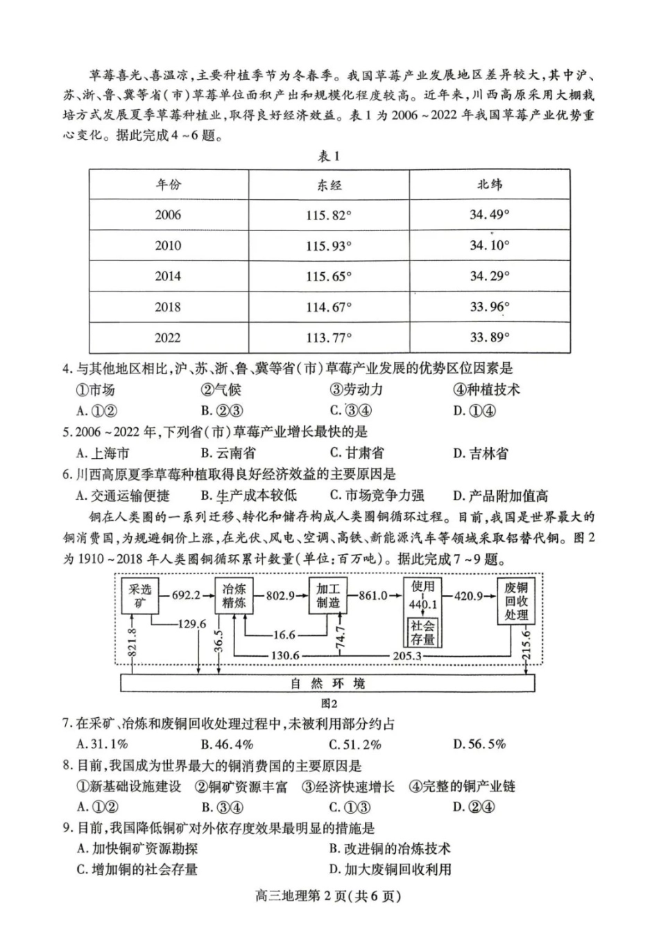 地理四川内江市高2026届高三年级适应性训练试题(内江三诊)(4.22-4.24).docx_第2页