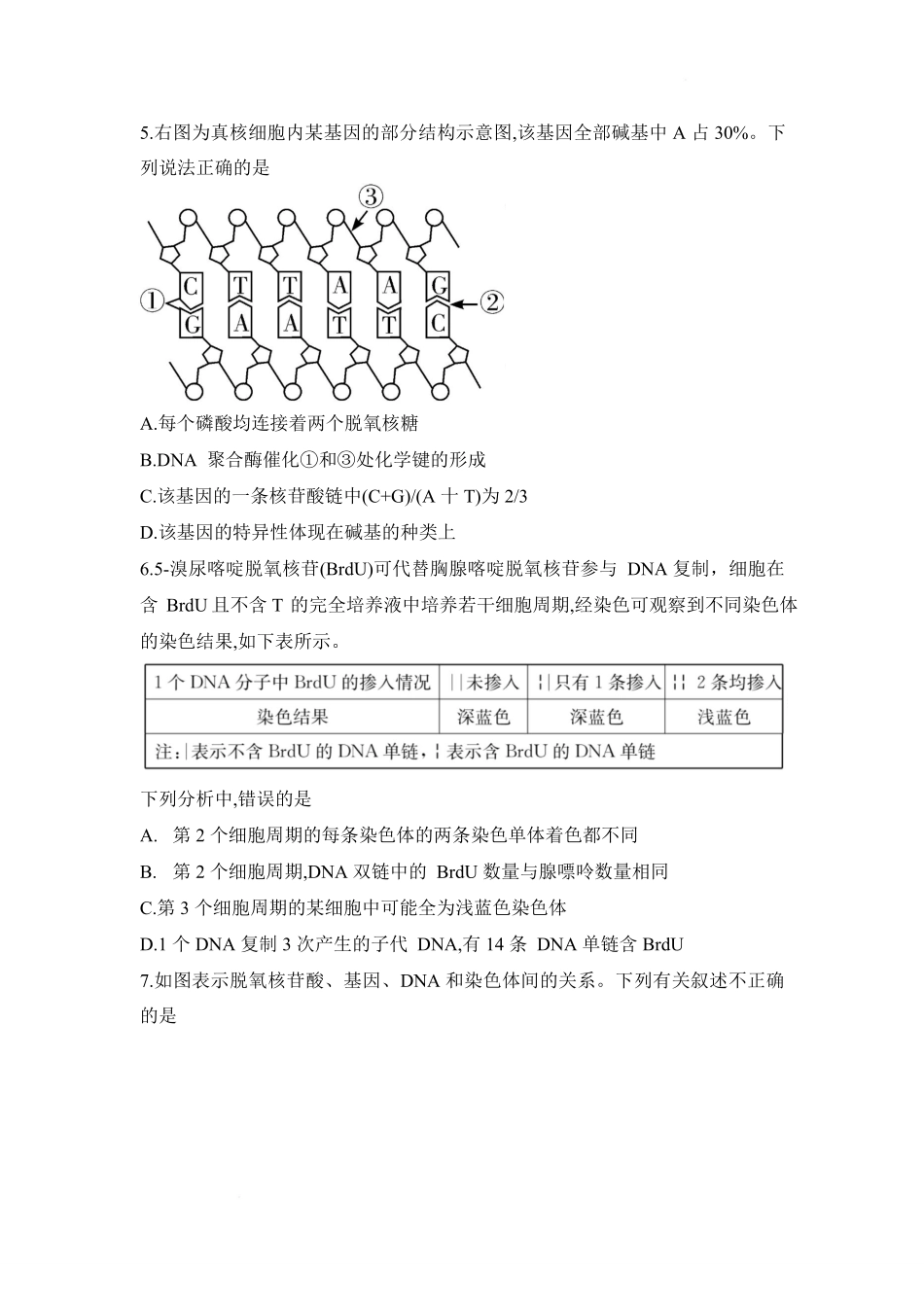 湖南长沙市第一中学2024-2025学年高一下学期期中考试生物试题.pdf_第2页