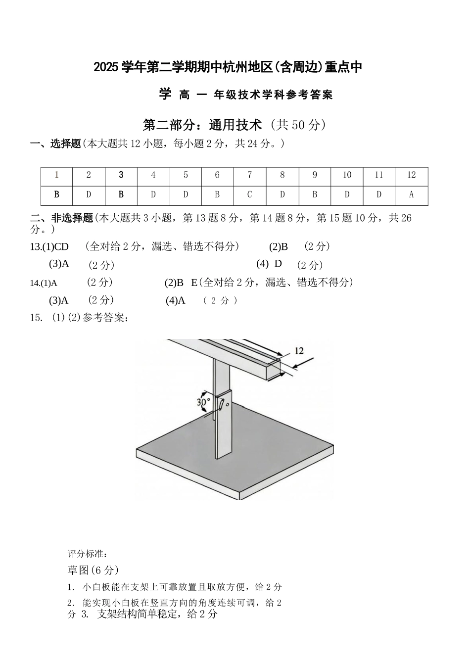 技术浙江杭州市2025学年第二学期期中杭州地区(含周边)重点中学高一年级期中考试(4.20-4.22)(1).docx_第2页