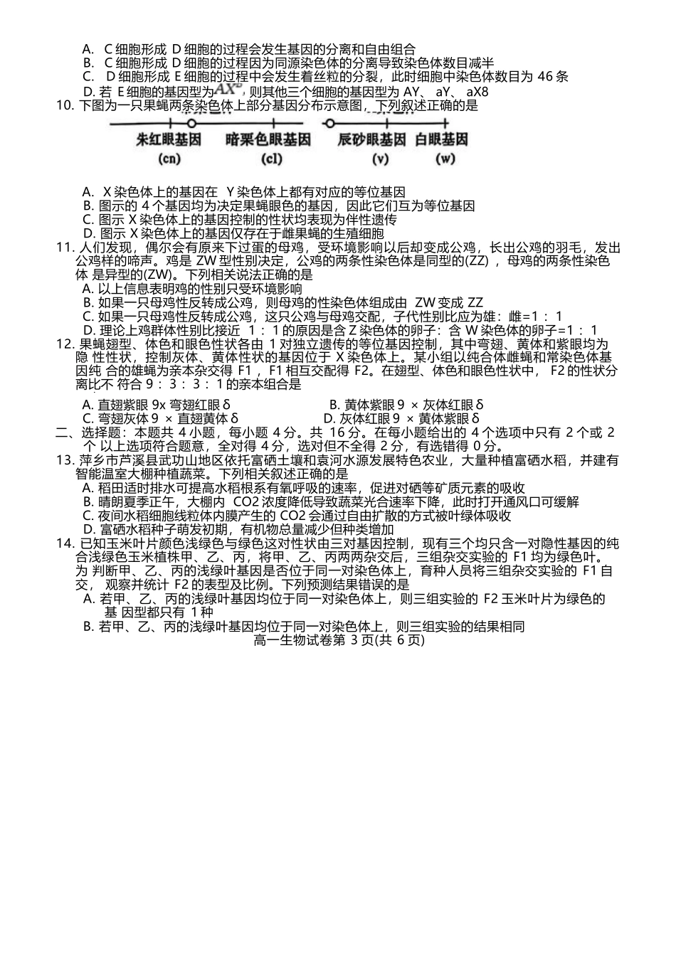 江西萍乡市2024-2025学年高一下学期4月期中考试生物含答案_副本.docx_第3页