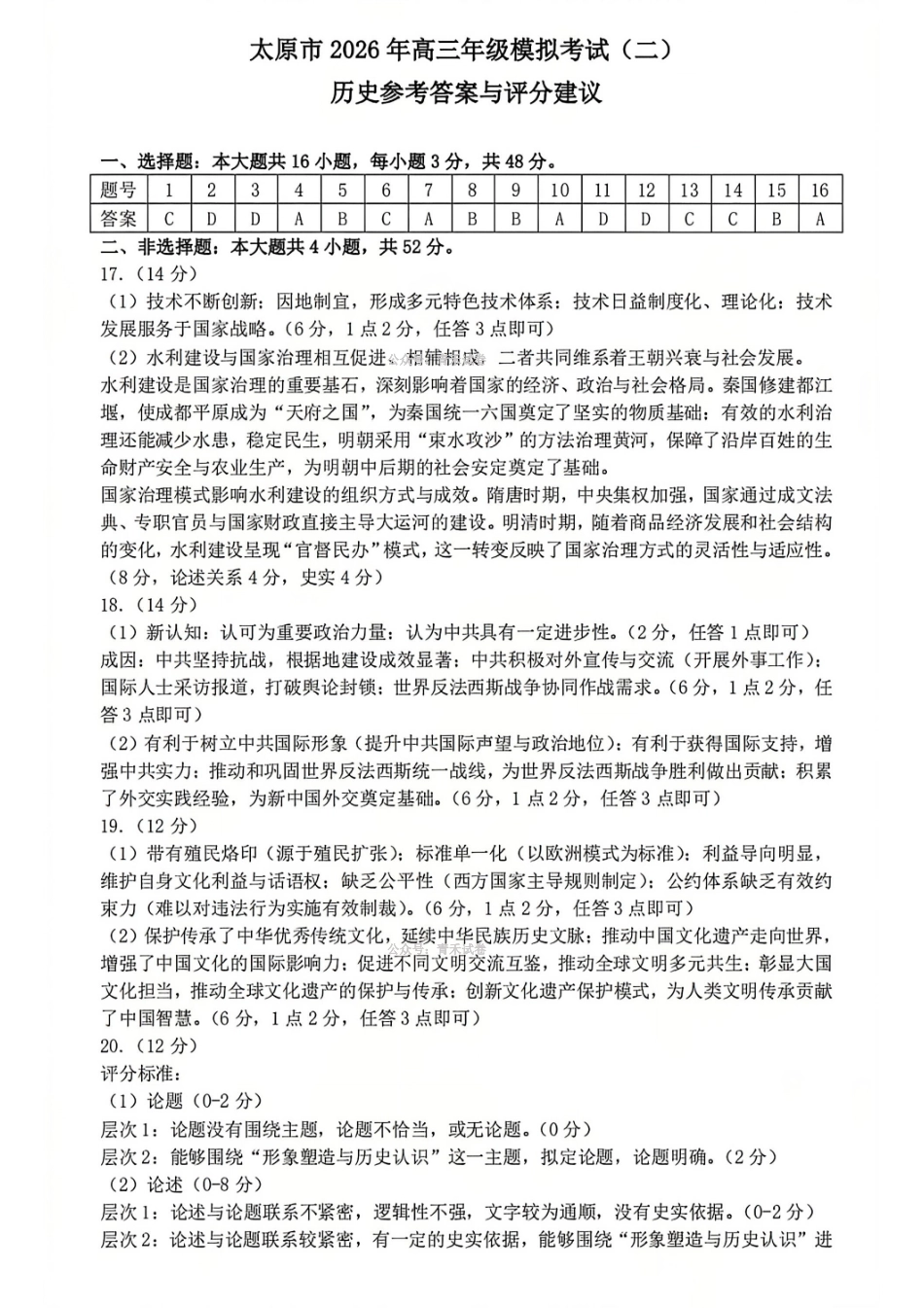 历史答案-2026年太原市高三年级模拟考试(二).pdf_第1页