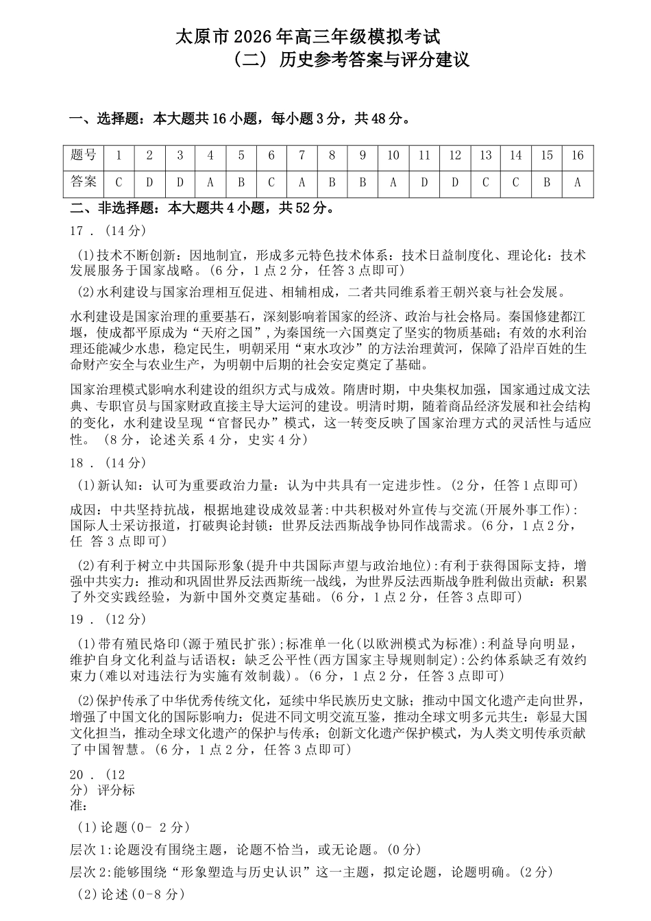 历史山西太原市2026年高三年级模拟考试(二)(太原高三二模)(4.22-4.24)(1).docx_第1页