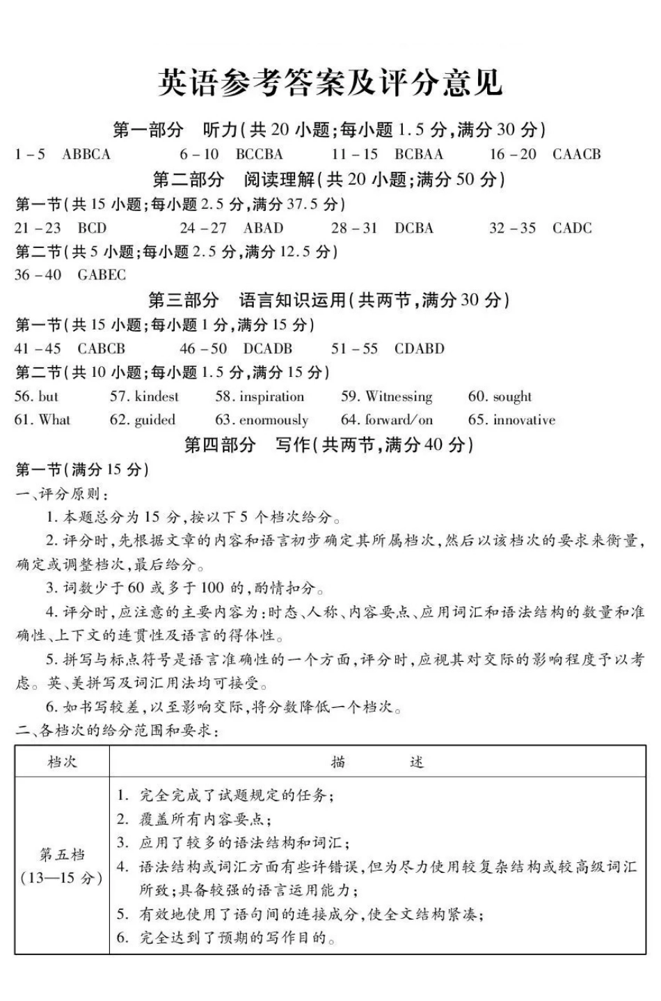 内江市高2026届适应性训练试题英语答案.pdf_第1页