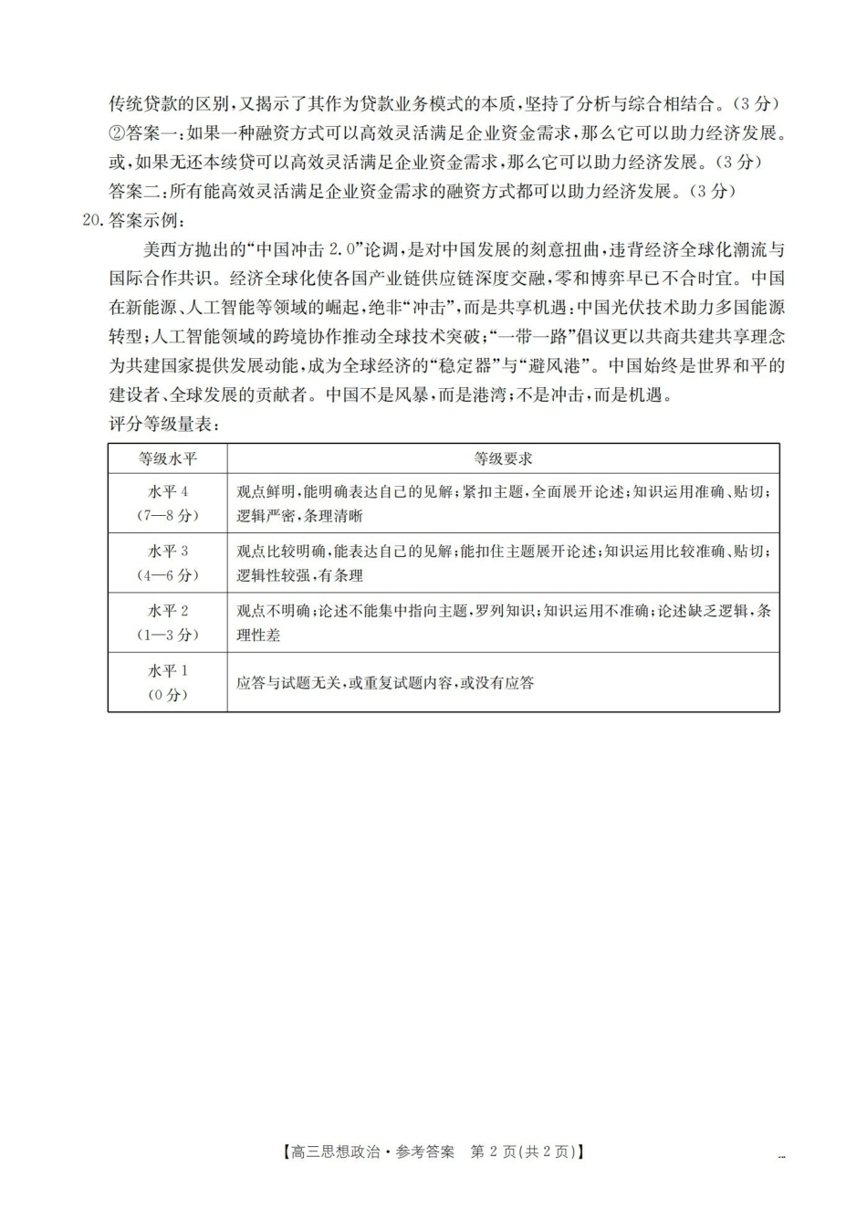 青海2026届高三下学期3月联考(26-307C)政治答案.pdf_第2页