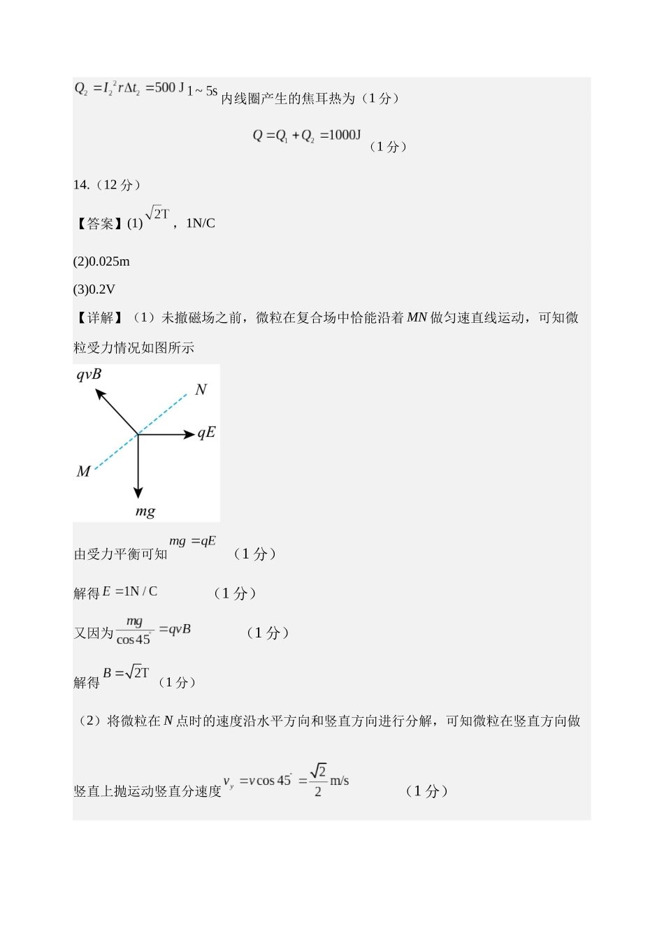 山大附中2025~2026学年第二学期开学考试物理试题-评分细则.docx_第3页