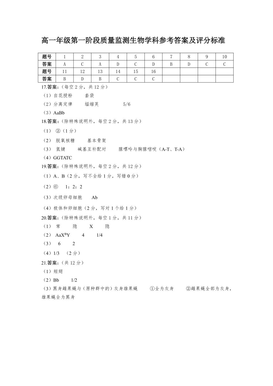 生物广东深圳市聚龙科学中学2025-2026学年第二学期高一下学期第一阶段质量监测联考（4月中旬）(1).pdf_第1页