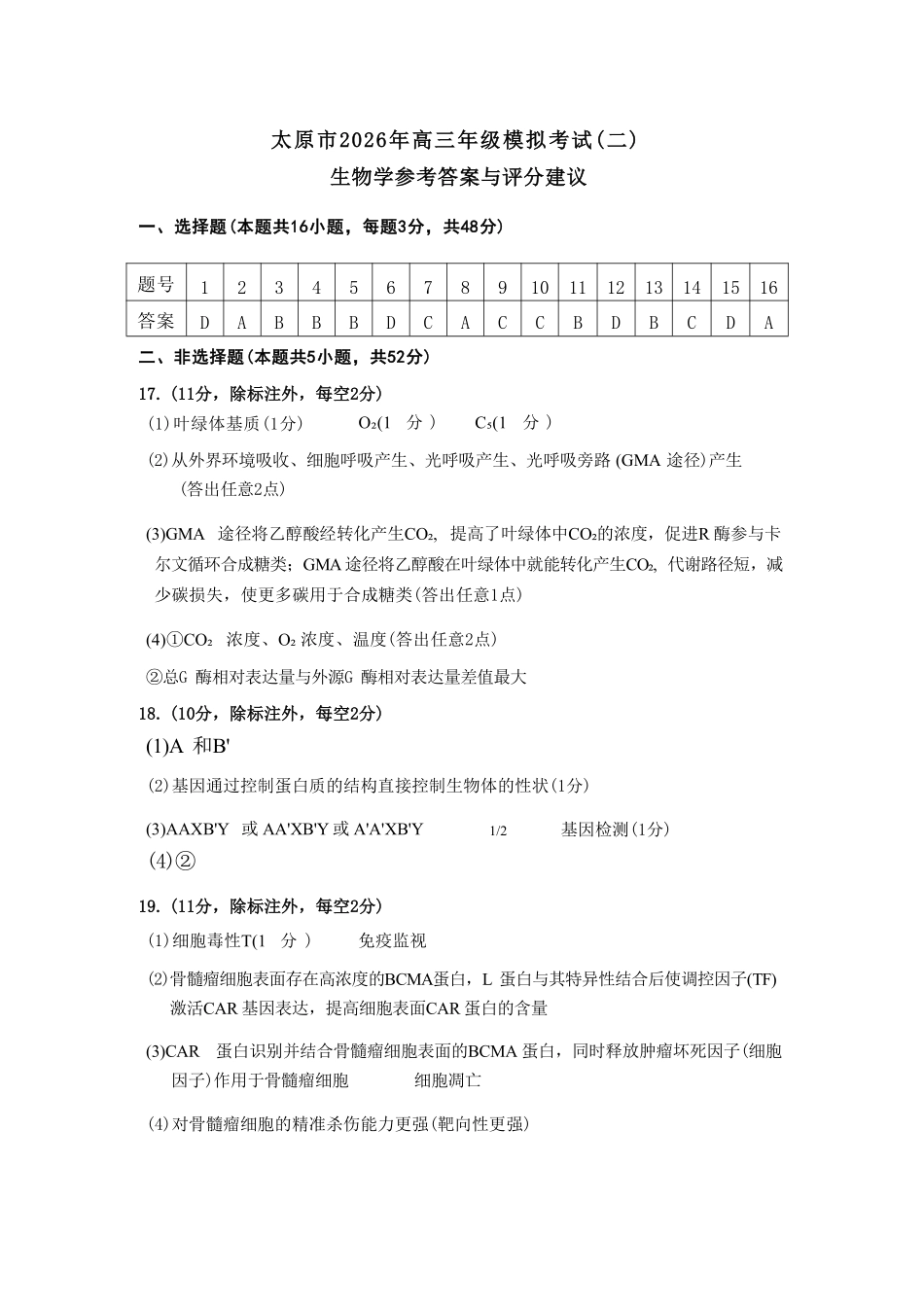 生物山西太原市2026年高三年级模拟考试(二)(太原高三二模)(4.22-4.24)(1).pdf_第1页