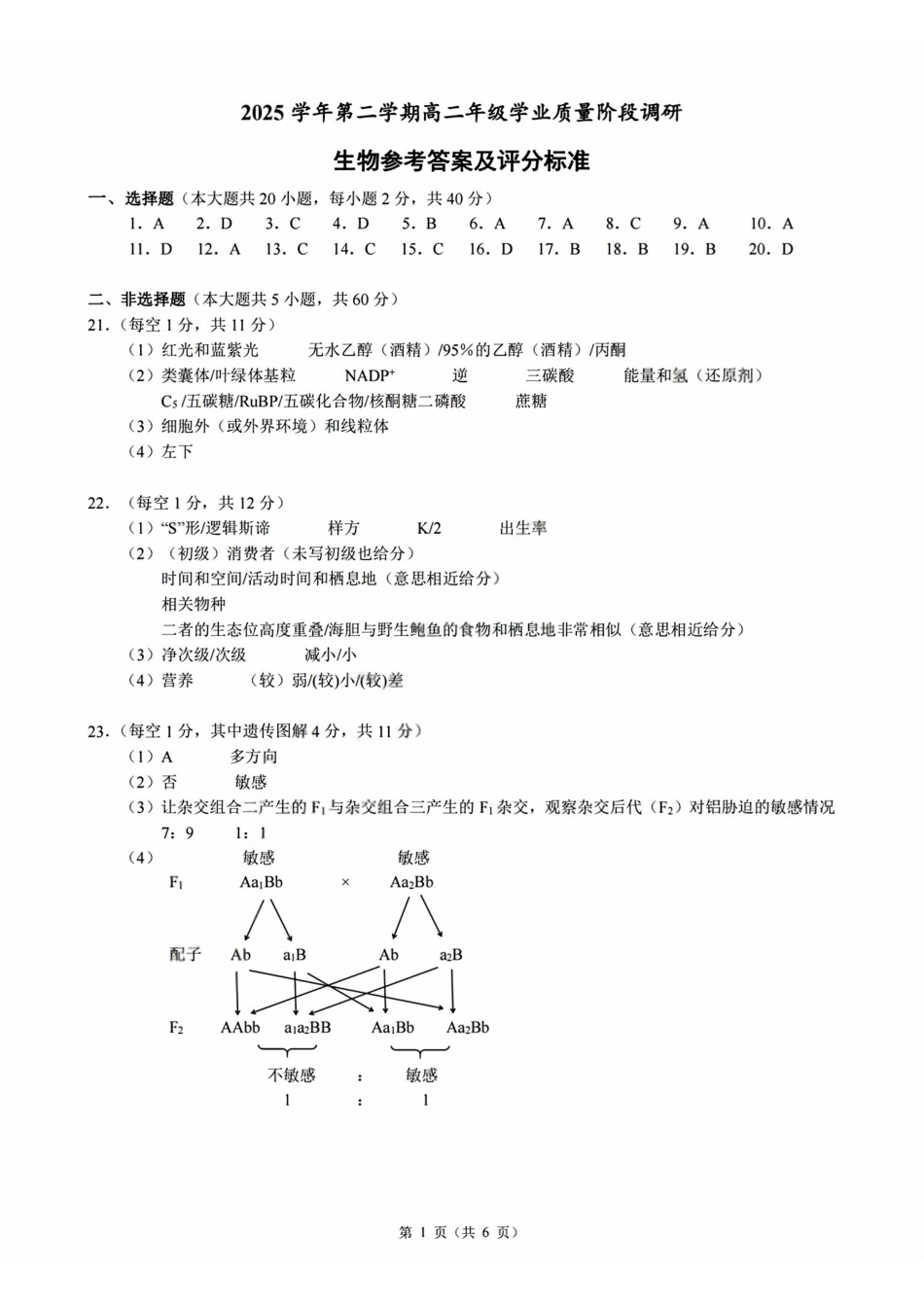 生物浙江9+1联盟2025学年第二学期高二年级学业质量阶段调研考试(4.22-4.24)(1).pdf_第1页