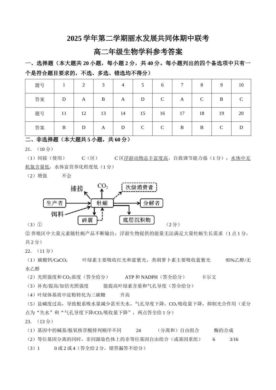 生物浙江丽水市发展共同体2025学年第二学期高二年级下学期期中联考（4.20-4.21）(1).docx_第1页