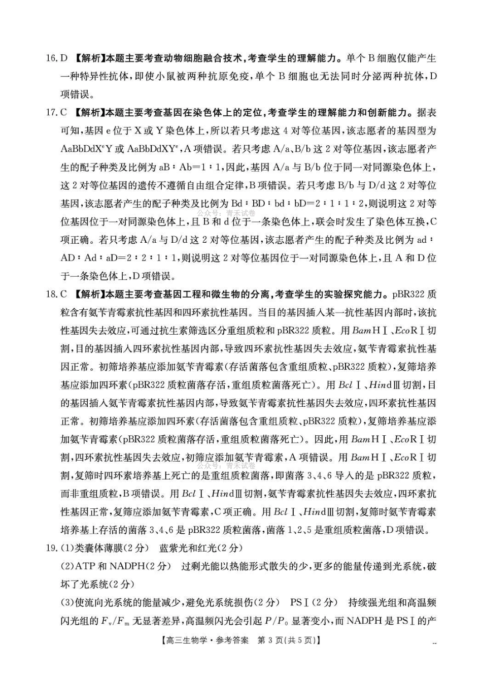 随州市2026届高三下学期4月三模考试生物答案.pdf_第3页