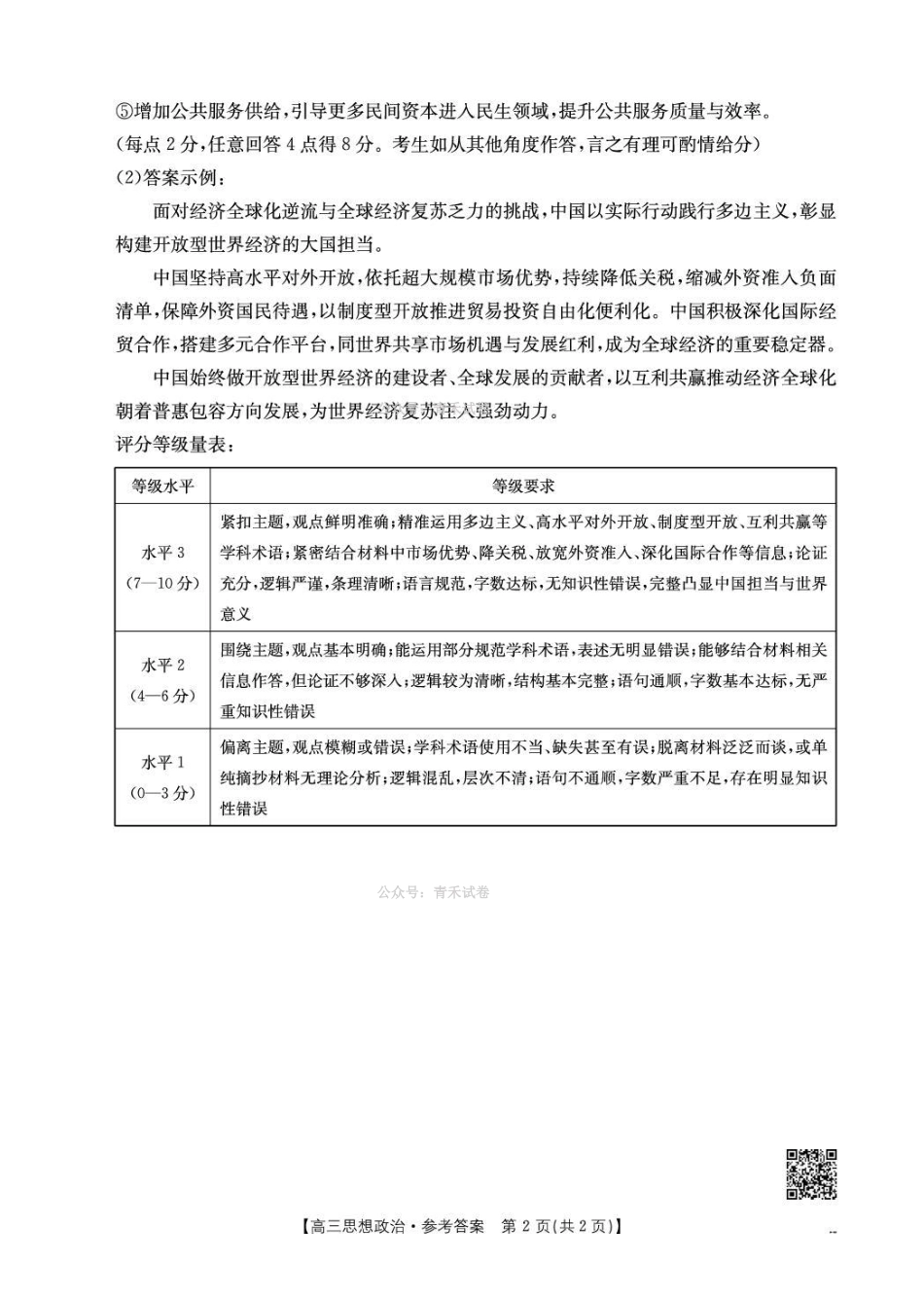 随州市2026届高三下学期4月三模考试政治答案.pdf_第2页