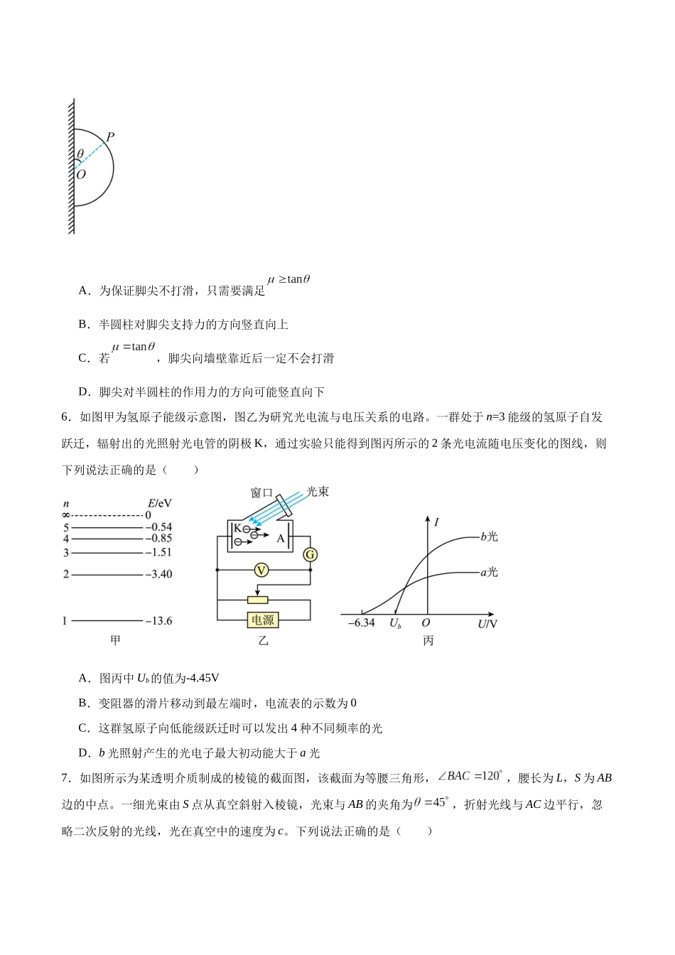 物理+答案四川字节精准教育联盟2026届高三下学期4月期中考试(4.21-4.22).docx_第3页